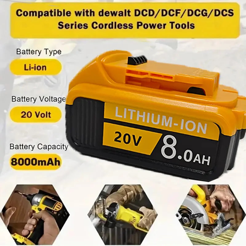 4-Pack Dewalt Cordless Power Tools Replacement Batteries, 20V/8Ah MAX Lithium-Ion Batteries, High-Capacity Long-Range Batteries, Compatible with DCB200, DCB203, DCB208 with LED Power Indicator Display