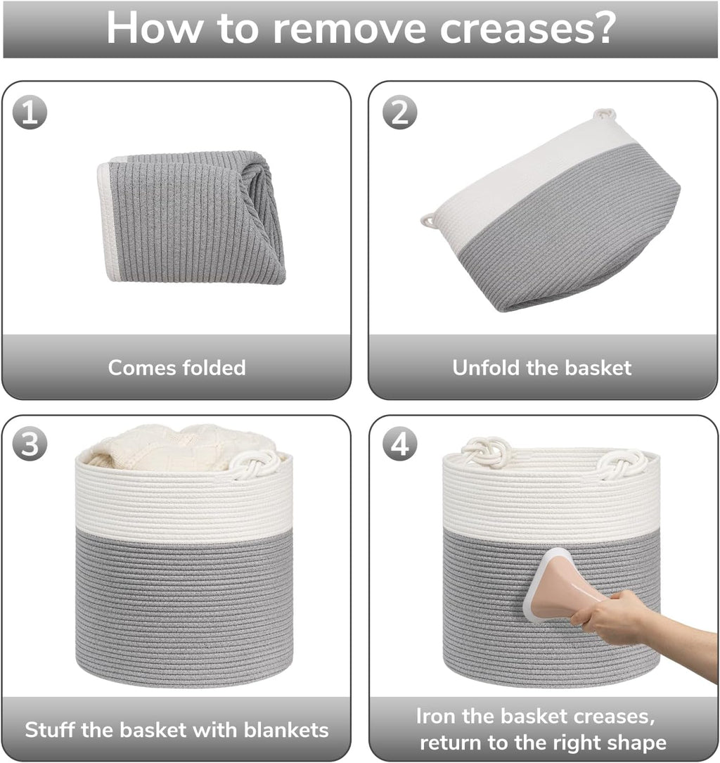 Stylish Grey Cotton Rope Storage Basket - Perfect for Baby Laundry, Toy Storage & Home Organization - 15 x 14.2 Inches with Convenient Handles