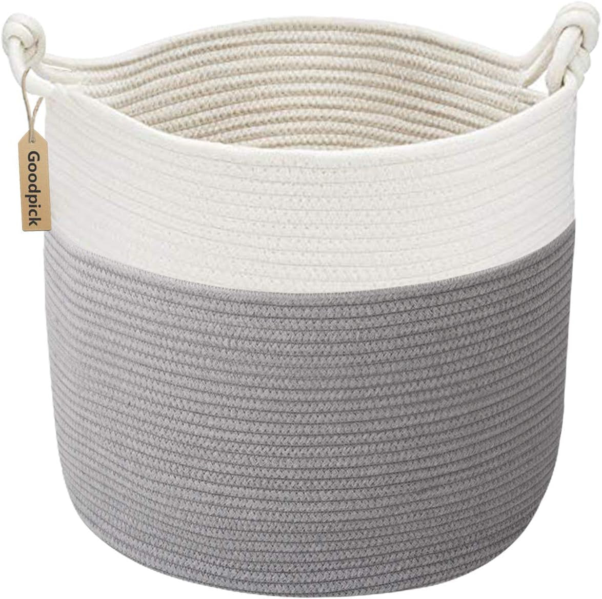 Stylish Grey Cotton Rope Storage Basket - Perfect for Baby Laundry, Toy Storage & Home Organization - 15 x 14.2 Inches with Convenient Handles