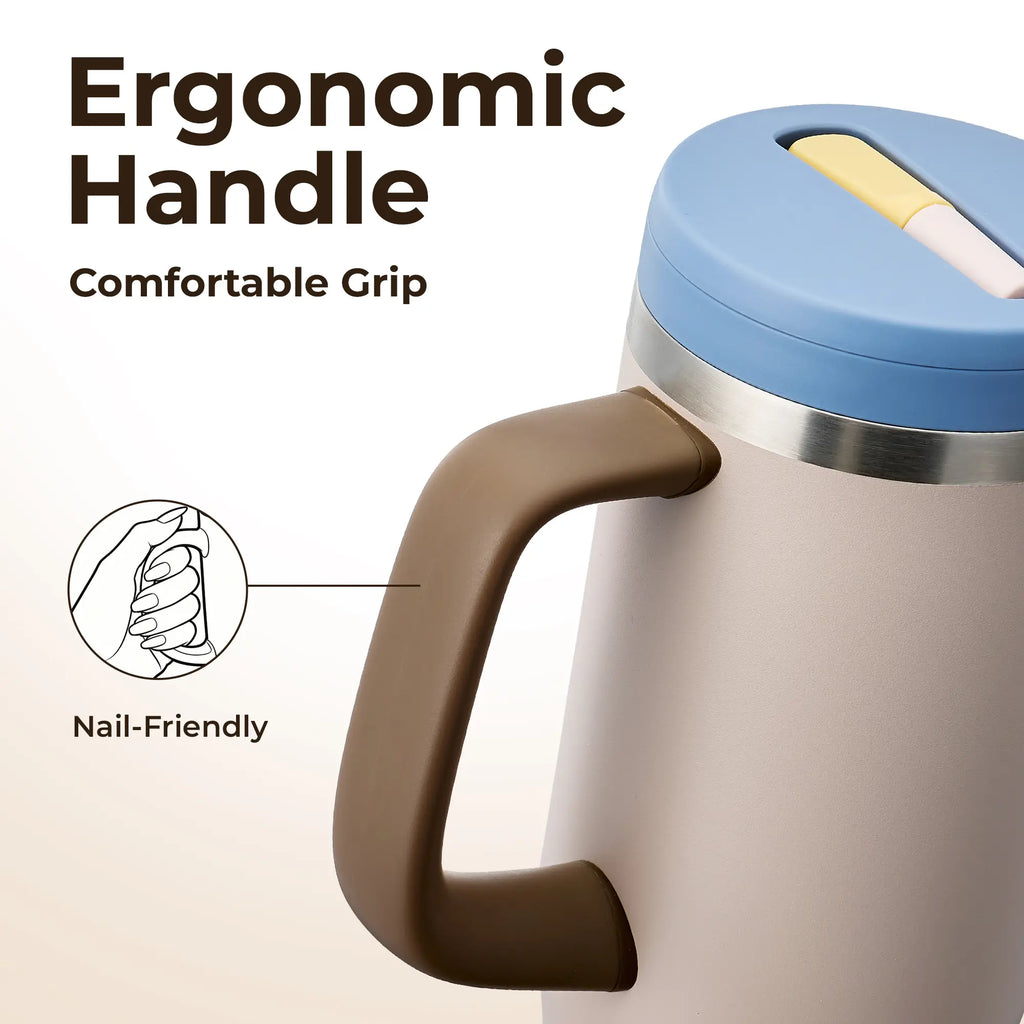 [Carotego]32Oz/40Oz Tumbler Cup Stainless Steel with Pop-Up Straw, Dishwasher Safe, Ergonomic Handle