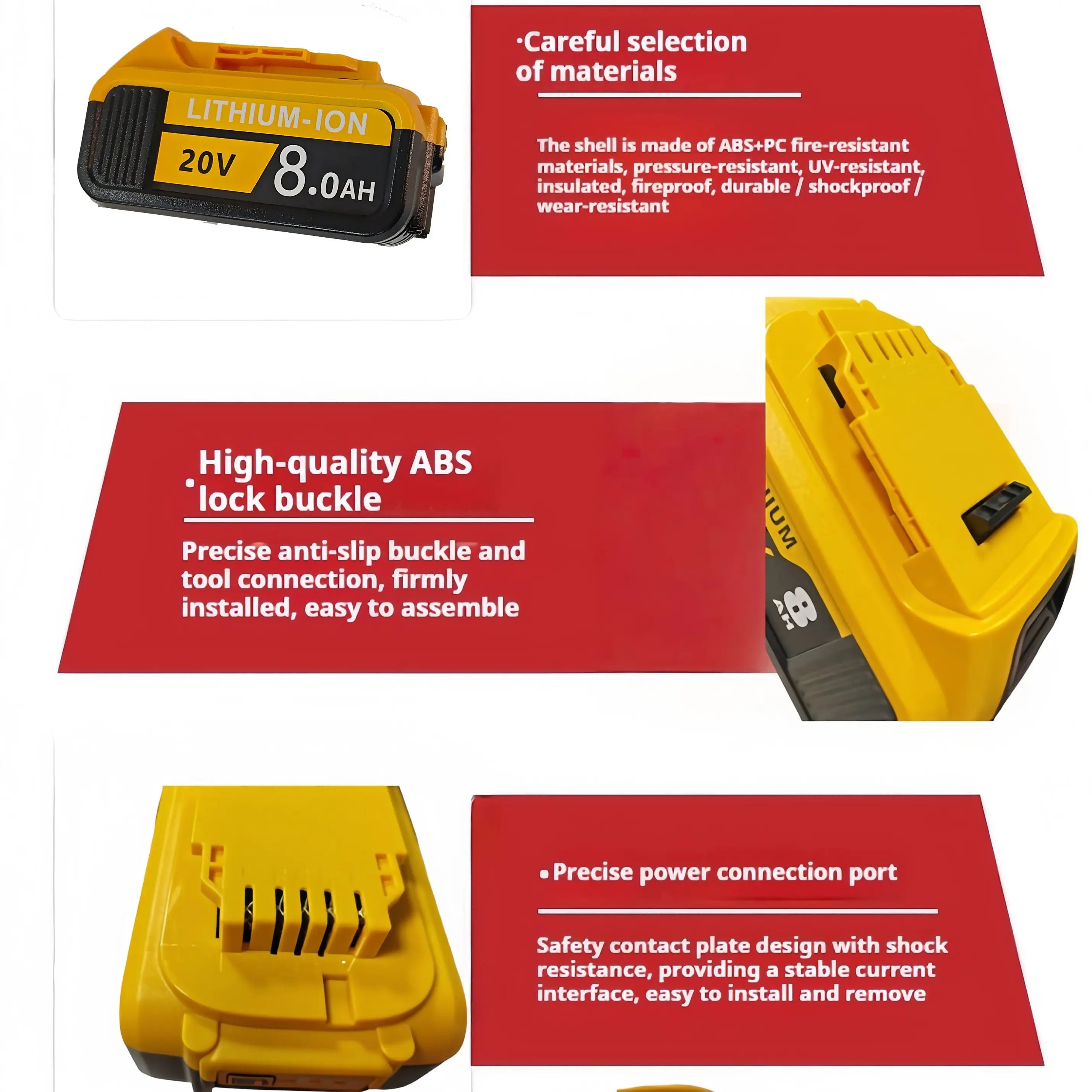 4-Pack Dewalt Cordless Power Tools Replacement Batteries, 20V/8Ah MAX Lithium-Ion Batteries, High-Capacity Long-Range Batteries, Compatible with DCB200, DCB203, DCB208 with LED Power Indicator Display