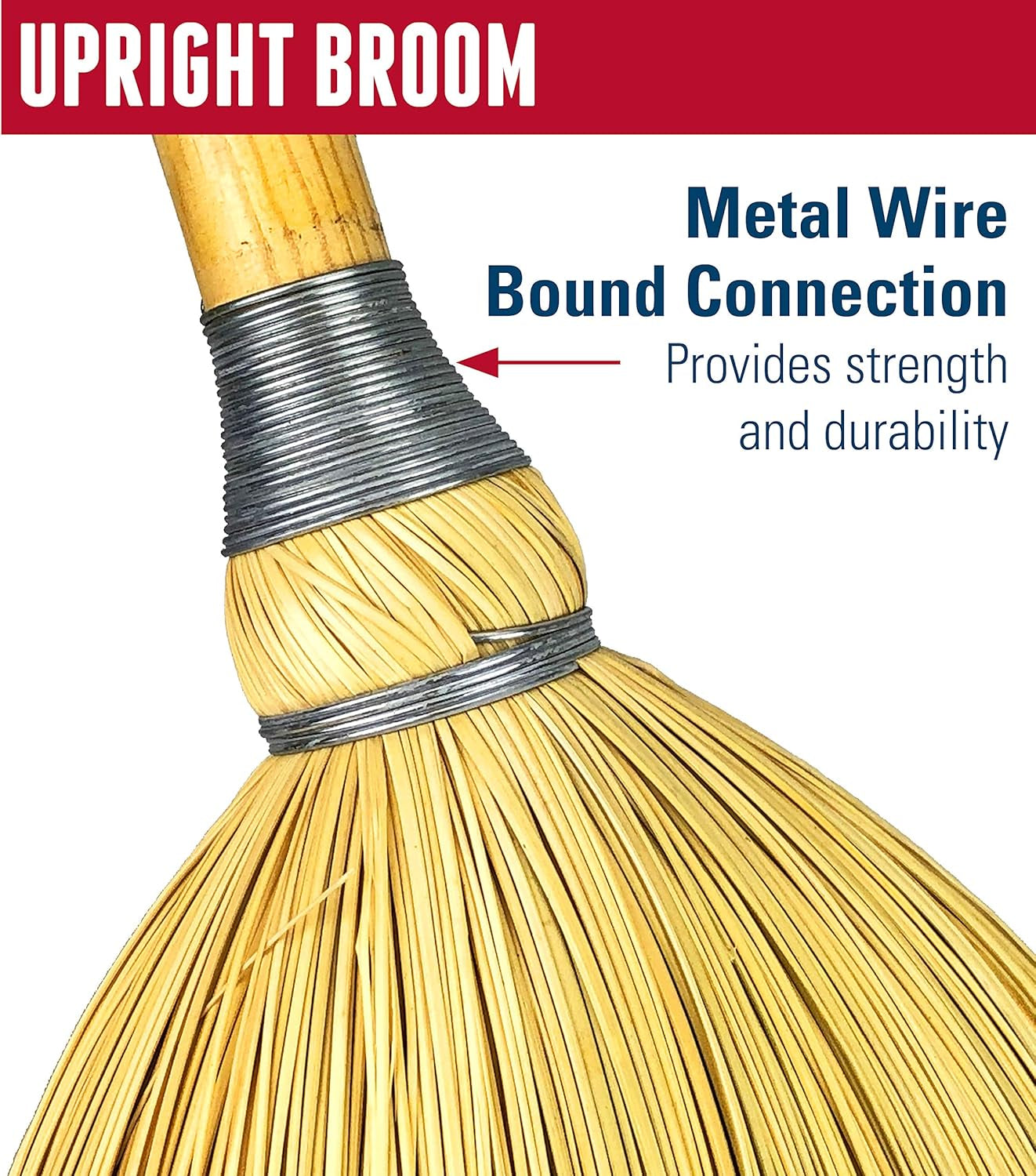 95033 Heavy-Duty Corn Broom with Wooden Handle, 5 Sews, 100% Natural Corn Fill for Indoor or Outdoor Sweeping