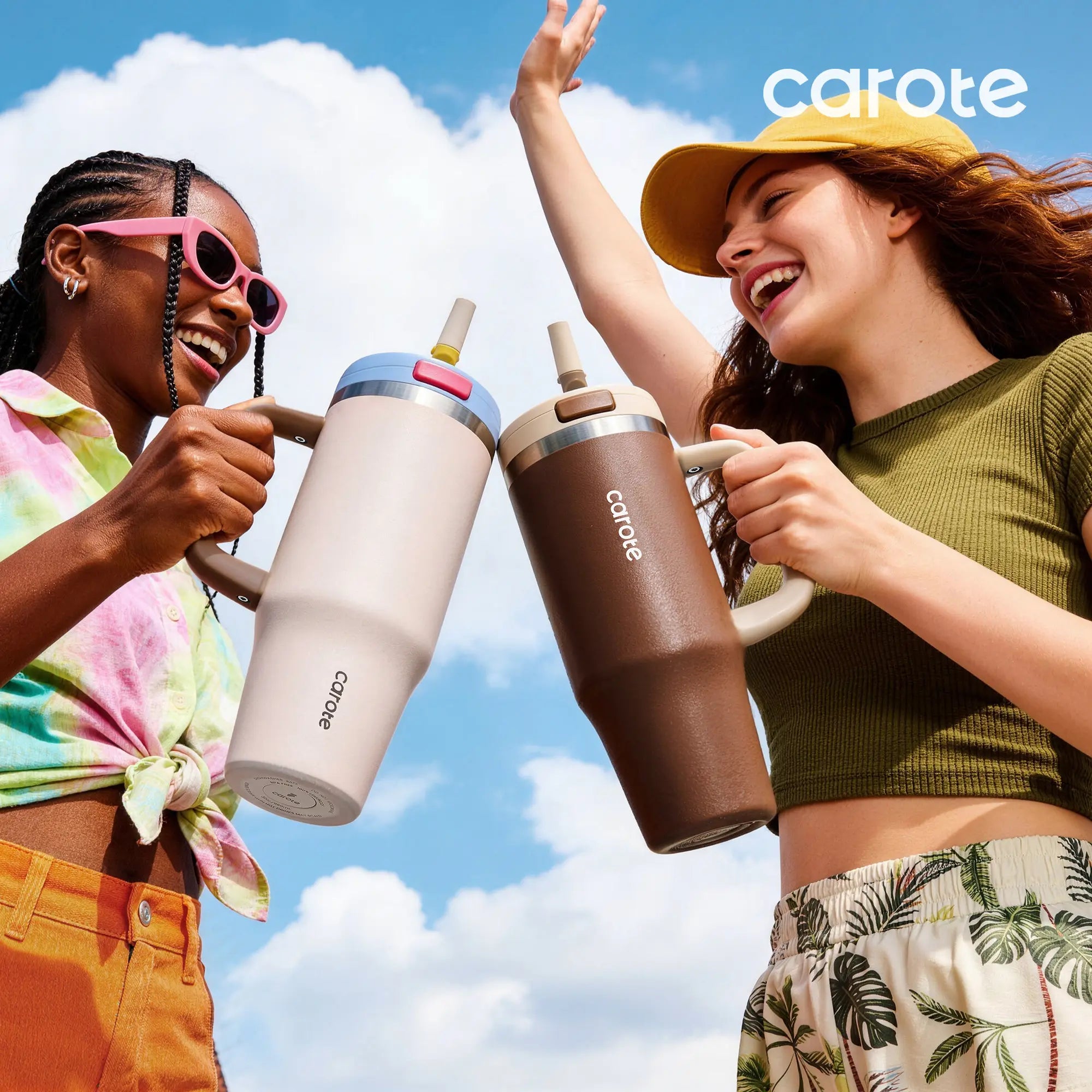 [Carotego]32Oz/40Oz Tumbler Cup Stainless Steel with Pop-Up Straw, Dishwasher Safe, Ergonomic Handle
