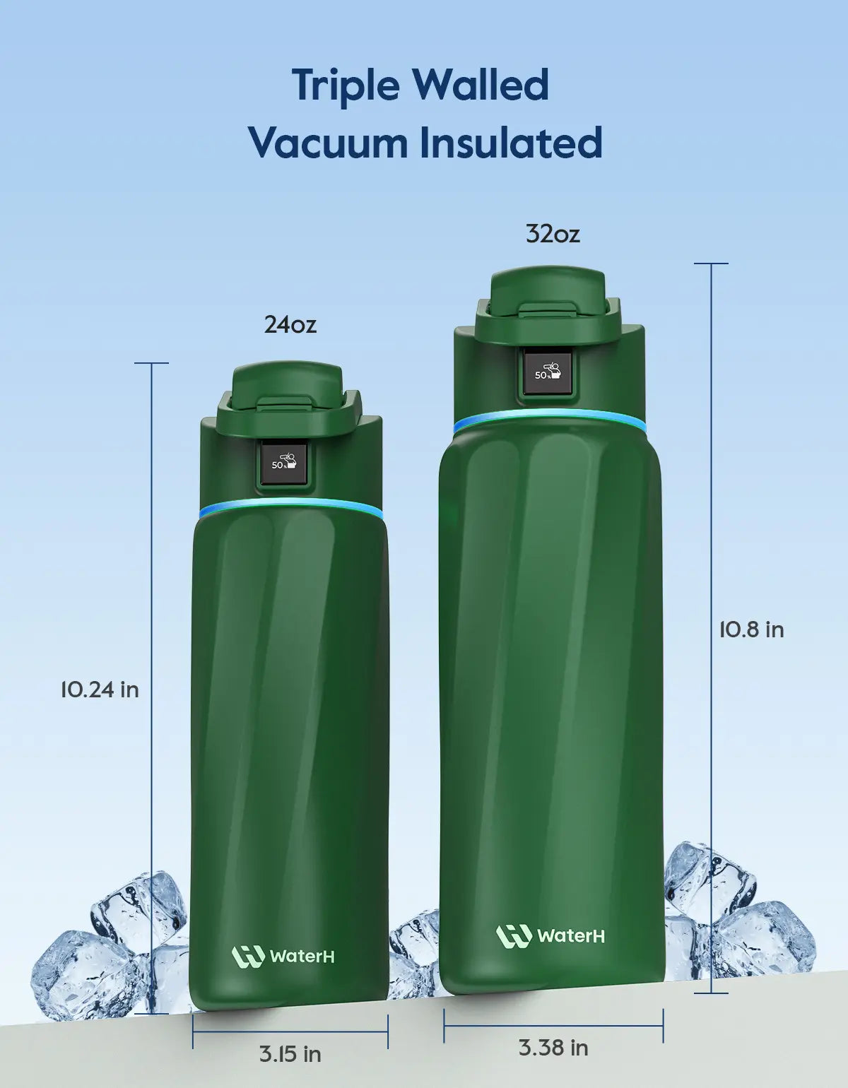WATERH Boost Smart Water Bottle with APP - Insulated Stainless Steel Flask, Water Intake Tracker & Hydration Reminder, Portable Vacuum Thermal Cup, Wide Mouth Water Bottle for Travel & Gym, , Free Christmas Sticker，Ideal Gift