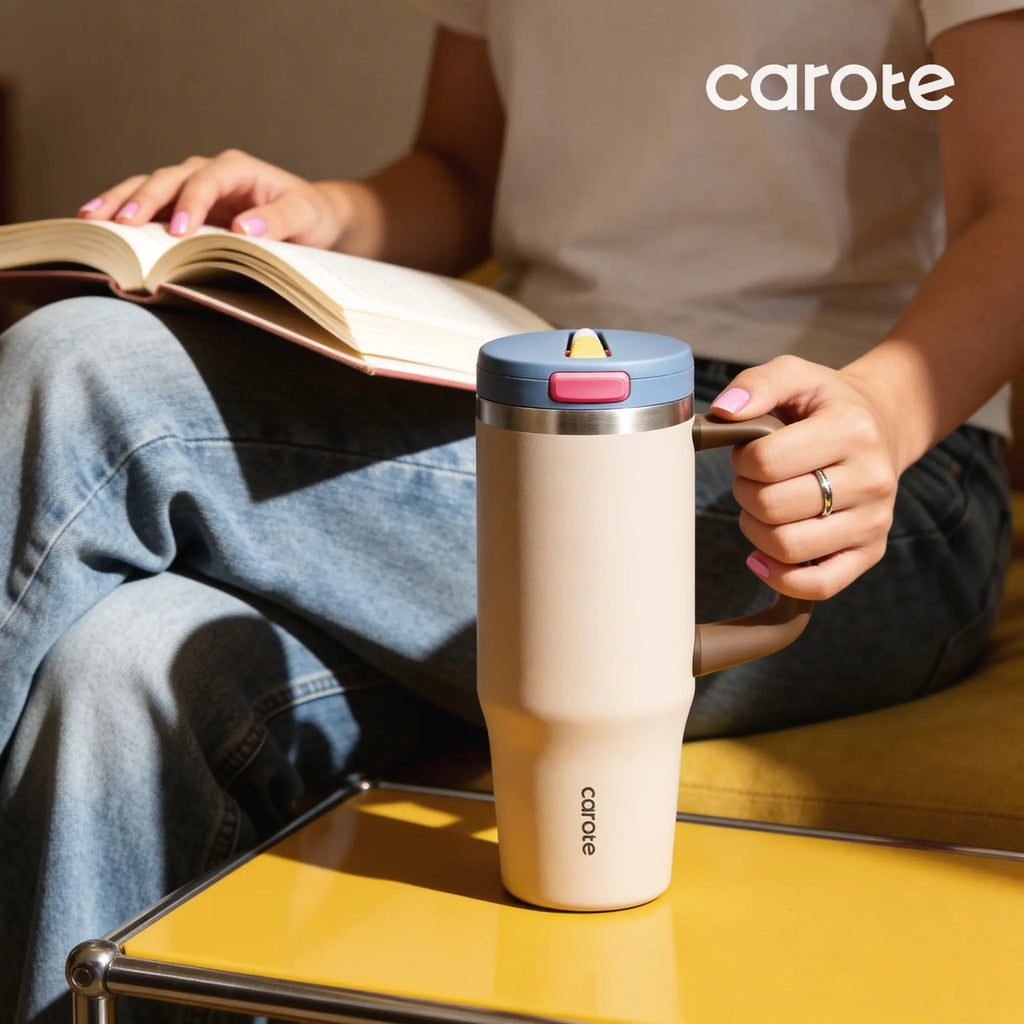 [Carotego]32Oz/40Oz Tumbler Cup Stainless Steel with Pop-Up Straw, Dishwasher Safe, Ergonomic Handle