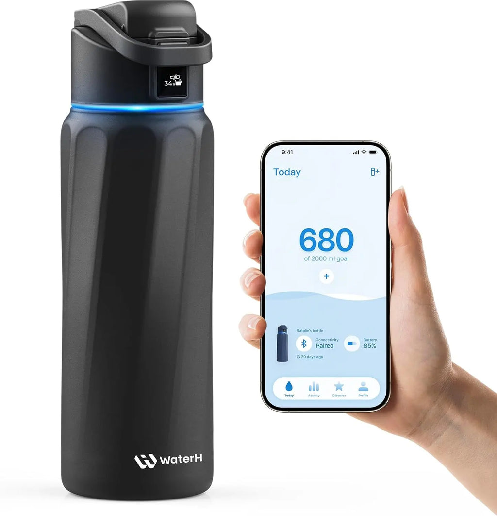 WATERH Boost Smart Water Bottle with APP - Insulated Stainless Steel Flask, Water Intake Tracker & Hydration Reminder, Portable Vacuum Thermal Cup, Wide Mouth Water Bottle for Travel & Gym, , Free Christmas Sticker，Ideal Gift