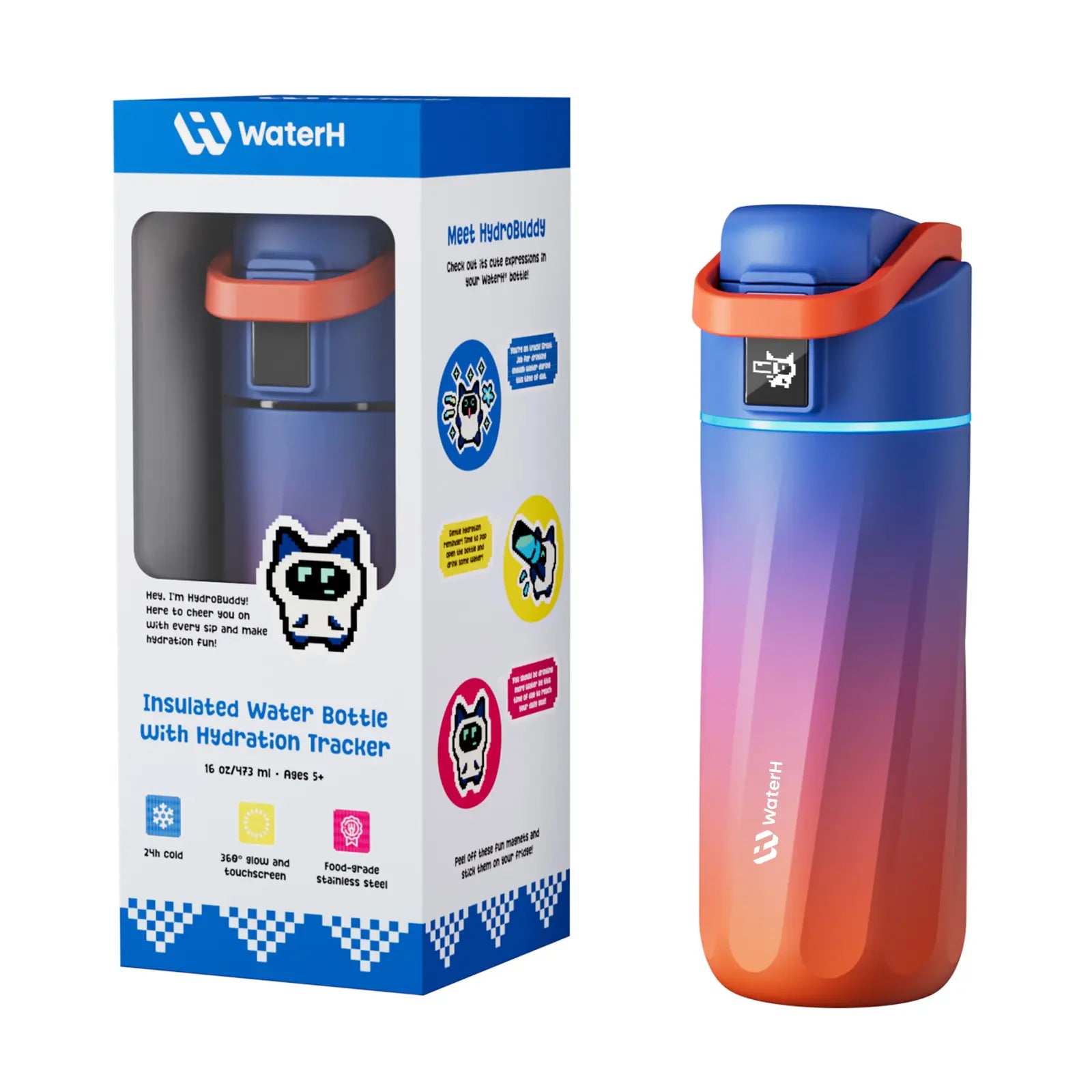 WATERH Boost Smart Water Bottle with APP - Insulated Stainless Steel Flask, Water Intake Tracker & Hydration Reminder, Portable Vacuum Thermal Cup, Wide Mouth Water Bottle for Travel & Gym, , Free Christmas Sticker，Ideal Gift