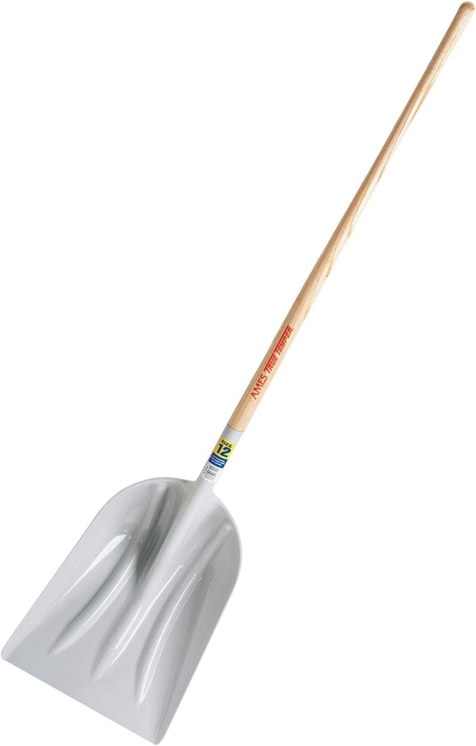1680100 Poly Scoop Shovel with Wood 48 In. Hardwood Handle, Grey/Silver, 64″H × 14.75″W × 8.75″D