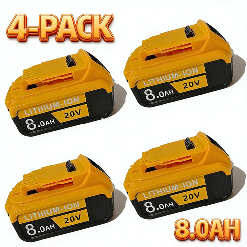 4-Pack Dewalt Cordless Power Tools Replacement Batteries, 20V/8Ah MAX Lithium-Ion Batteries, High-Capacity Long-Range Batteries, Compatible with DCB200, DCB203, DCB208 with LED Power Indicator Display