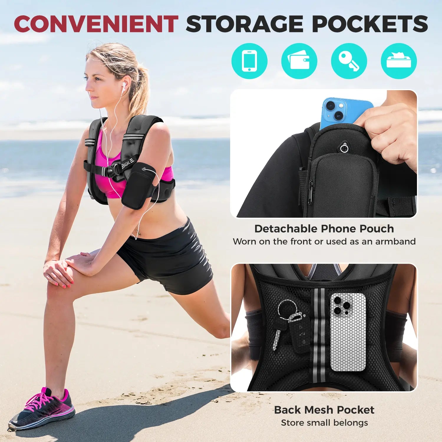 Elevate Your Workouts with the Bagail Weighted Vest - Choose Your Perfect Weight from 5Lbs to 30Lbs, Complete with Detachable Phone Pouch for Ultimate Convenience!