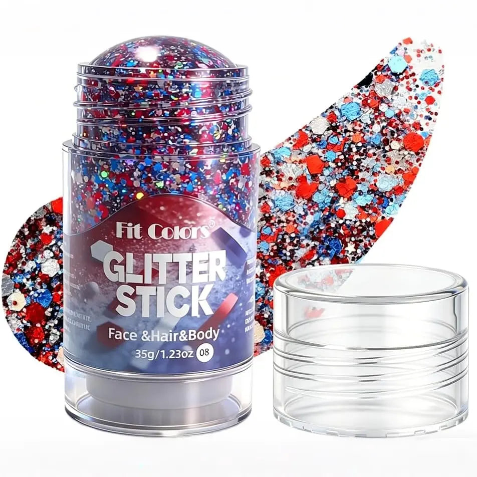 4Th of July Glitter Stick | Red, White & Blue Body & Hair Sparkle for Independence Day Party, Festival & Fun Holiday Look