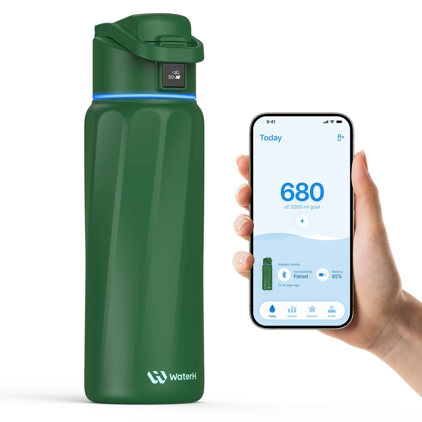 WATERH Boost Smart Water Bottle with APP - Insulated Stainless Steel Flask, Water Intake Tracker & Hydration Reminder, Portable Vacuum Thermal Cup, Wide Mouth Water Bottle for Travel & Gym, , Free Christmas Sticker，Ideal Gift