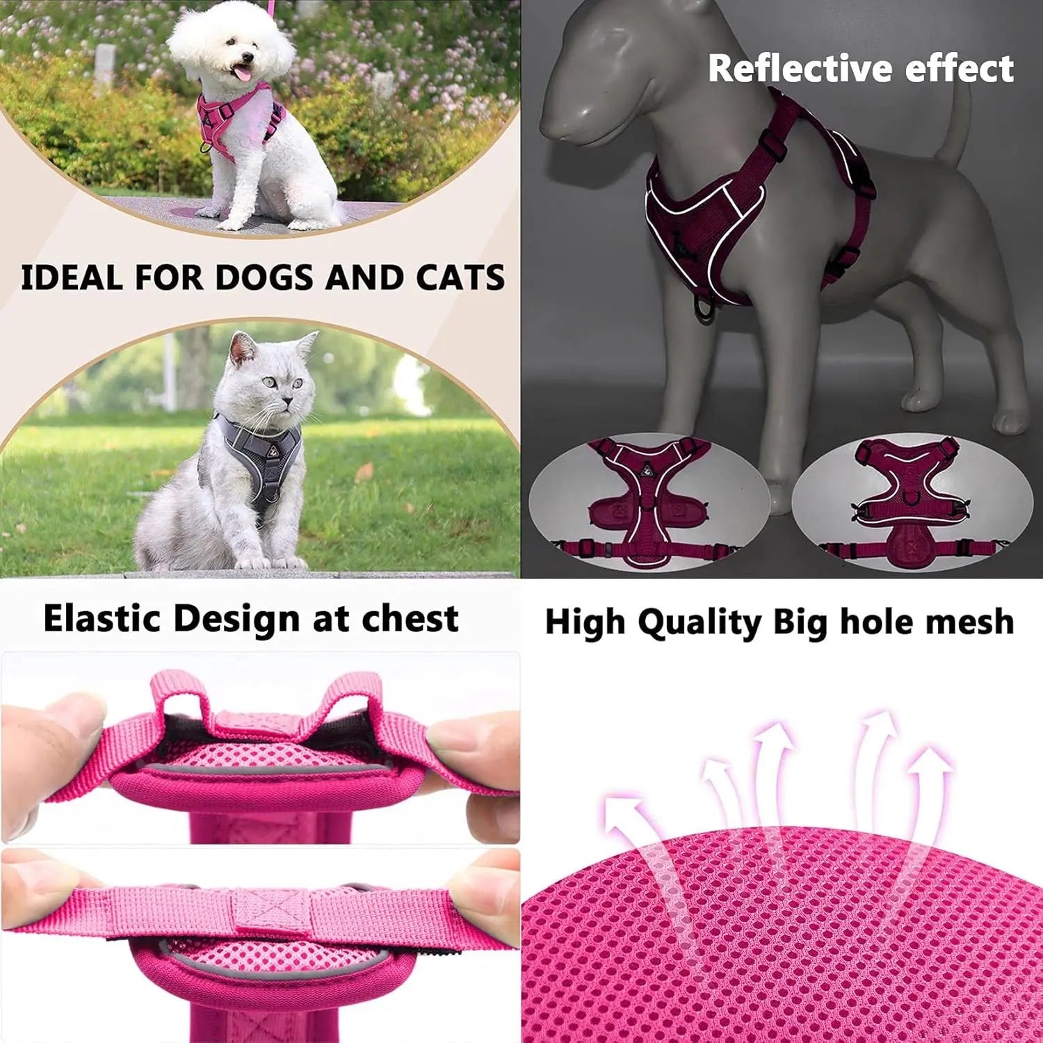 Ultimate Adjustable Dog Harness Set with No Tangle Leash - Breathable Mesh Reflective Anti-Pull Vest for Small to Large Dogs - Perfect for Nighttime Safety and Outdoor Adventures