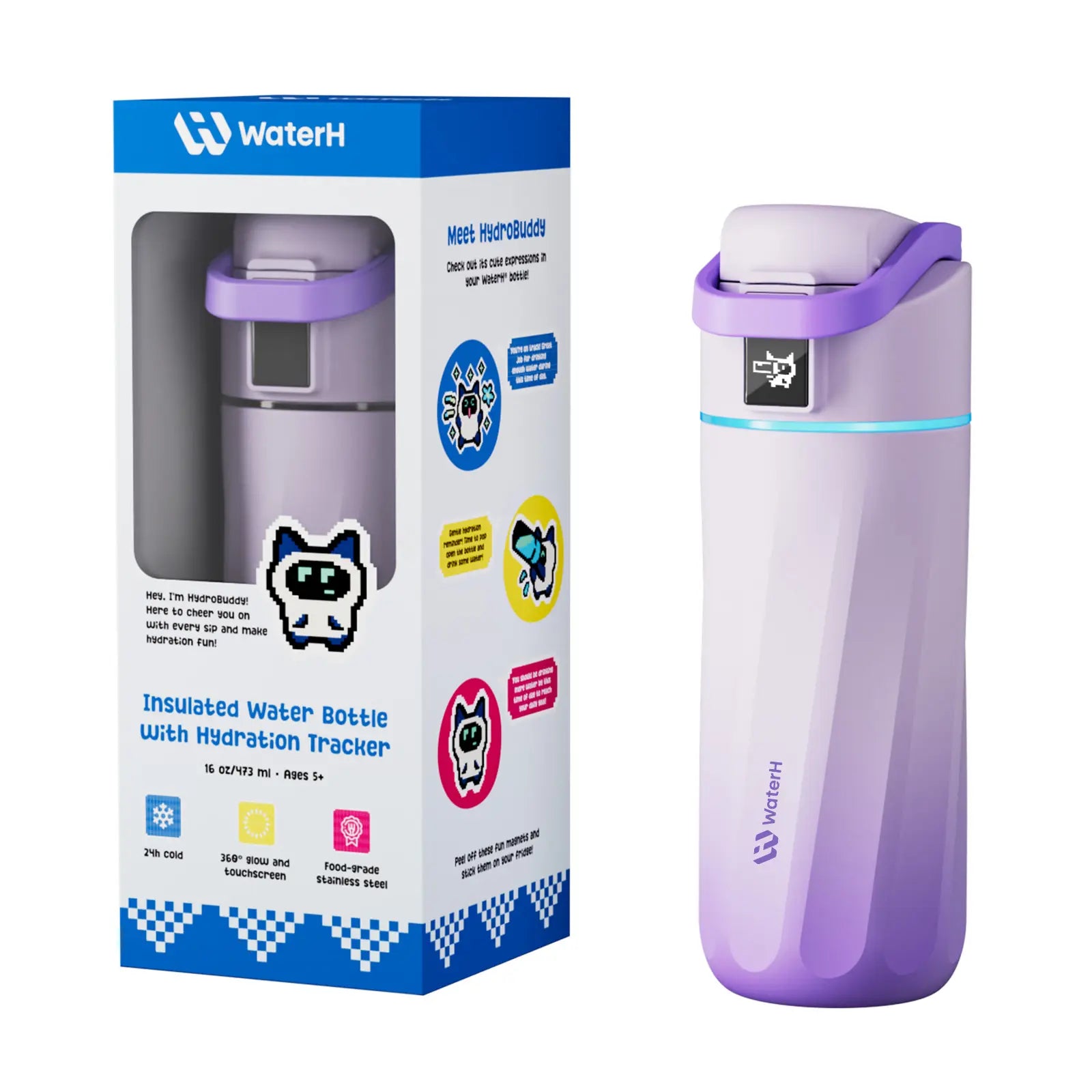 WATERH Boost Smart Water Bottle with APP - Insulated Stainless Steel Flask, Water Intake Tracker & Hydration Reminder, Portable Vacuum Thermal Cup, Wide Mouth Water Bottle for Travel & Gym, , Free Christmas Sticker，Ideal Gift