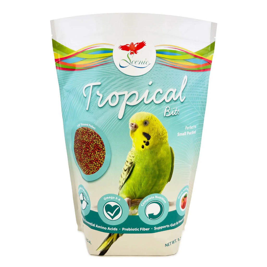 Scenic Tropical Bits Small Pet Bird Food - 1.75 Lb Bag - 1/8" Bird Pellets - Complete Nutrition for Cockatiels, Budgies, Lovebirds, Conures & Lories