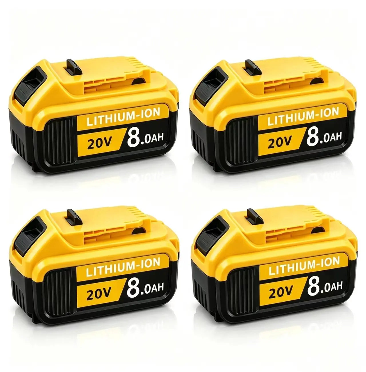4-Pack Dewalt Cordless Power Tools Replacement Batteries, 20V/8Ah MAX Lithium-Ion Batteries, High-Capacity Long-Range Batteries, Compatible with DCB200, DCB203, DCB208 with LED Power Indicator Display