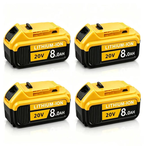 4-Pack Dewalt Cordless Power Tools Replacement Batteries, 20V/8Ah MAX Lithium-Ion Batteries, High-Capacity Long-Range Batteries, Compatible with DCB200, DCB203, DCB208 with LED Power Indicator Display